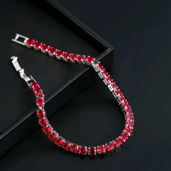 Red Rhinestone STERLING Silver Bracelet